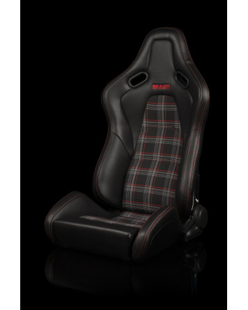 BRAUM Racing Seats Falcon-S Series Sport Seats Black & Red Plaid PAIR BRAUM Racing Seats Falcon-S Series Sport Seats Black & Red Plaid PAIR
