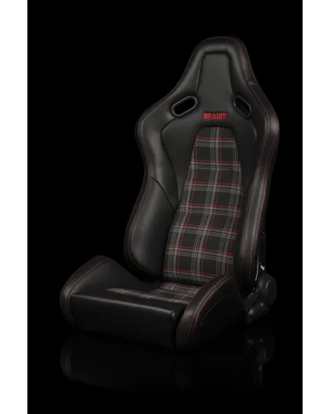 BRAUM Racing Seats Falcon-S Series Sport Seats Black & Red Plaid PAIR BRAUM Racing Seats Falcon-S Series Sport Seats Black & Red Plaid PAIR