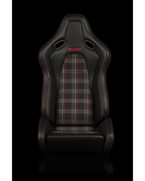 BRAUM Racing Seats Falcon-S Series Sport Seats Black & Red Plaid PAIR BRAUM Racing Seats Falcon-S Series Sport Seats Black & Red Plaid PAIR