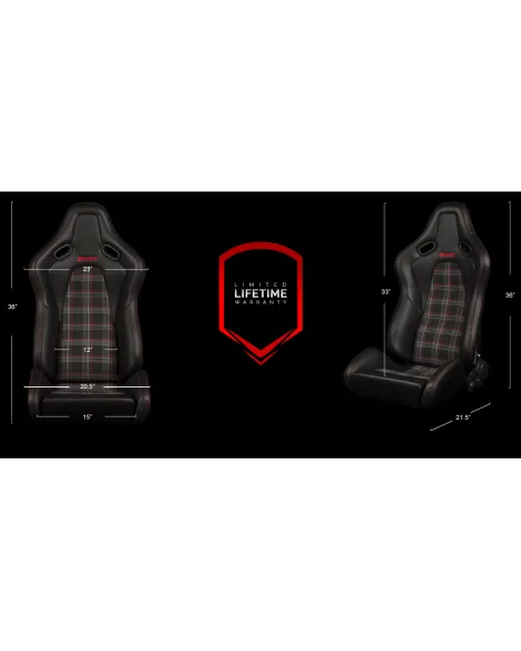 BRAUM Racing Seats Falcon-S Series Sport Seats Black & Red Plaid PAIR BRAUM Racing Seats Falcon-S Series Sport Seats Black & Red Plaid PAIR