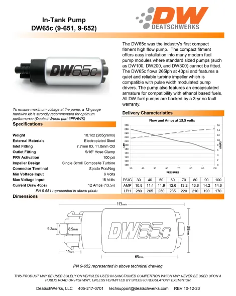 Toyota Celica / MR2 Spyder 00-05 DeatschWerks DW65c 265lph Compact Fuel Pump Kit Toyota Celica / MR2 Spyder 00-05 DeatschWerks DW65c 265lph Compact Fuel Pump Kit