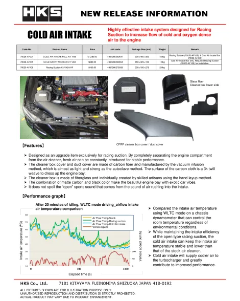 Subaru WRX/STI 2014-2021 VA HKS Cold Air Intake Full Kit Subaru WRX/STI 2014-2021 VA HKS Cold Air Intake Full Kit