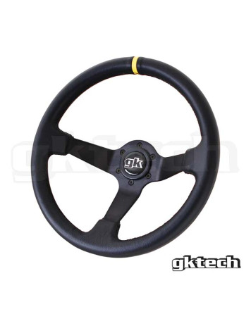 GKTech 350MM Deep Dished Leather Steering Wheel With Yellow Stripe