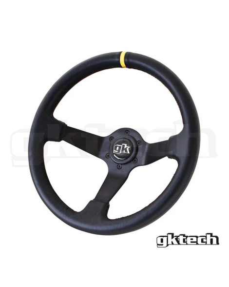 GKTech 350MM Deep Dished Leather Steering Wheel With Yellow Stripe GKTech 350MM Deep Dished Leather Steering Wheel With Yellow Stripe