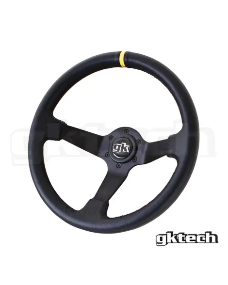 GKTech 350MM Deep Dished Leather Steering Wheel With Yellow Stripe GKTech 350MM Deep Dished Leather Steering Wheel With Yellow Stripe