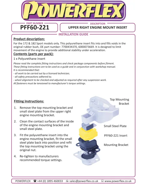 Renault Clio II 172/182 Sport 1998-2012 Powerflex Front Upper Right Engine Mount Insert PFF60-221 Renault Clio II 172/182 Sport 1998-2012 Powerflex Front Upper Right Engine Mount Insert PFF60-221