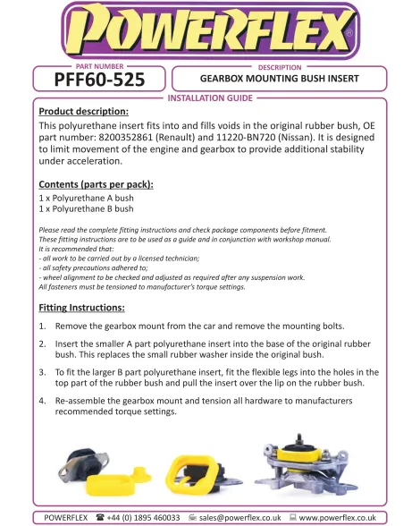 Renault Clio III & Sport 197/200 2005-2012 Powerflex Gearbox Mounting Bush Insert PFF60-525 Renault Clio III & Sport 197/200 2005-2012 Powerflex Gearbox Mounting Bush Insert PFF60-525