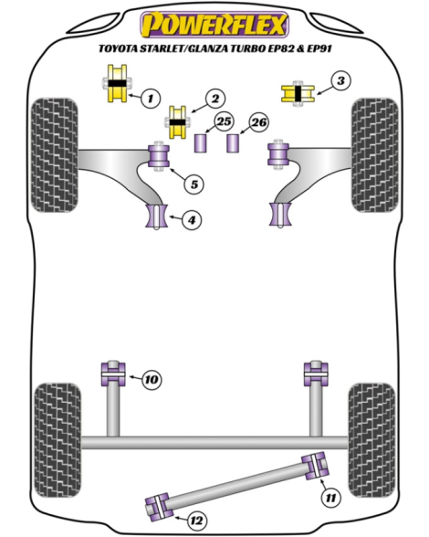 Toyota Starlet GT Turbo / Glanza EP82/EP91 89-99 Powerflex Front Engine Mount Bush PFF76-422 Toyota Starlet GT Turbo / Glanza EP82/EP91 89-99 Powerflex Front Engine Mount Bush PFF76-422