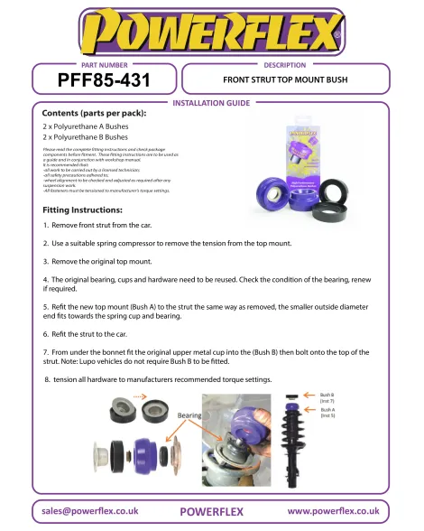 Audi TT MK1 8N 1999-2006 Powerflex Front Suspension Strut Top Mount Bushes -10mm PFF85-431 Audi TT MK1 8N 1999-2006 Powerflex Front Suspension Strut Top Mount Bushes -10mm PFF85-431