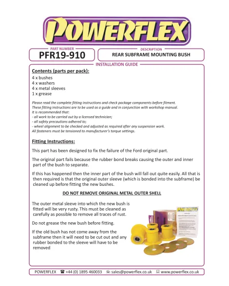 Ford Mondeo MK3 2000-2007 Powerflex Rear Subframe Mounting Bushes PFR19-910 Ford Mondeo MK3 2000-2007 Powerflex Rear Subframe Mounting Bushes PFR19-910