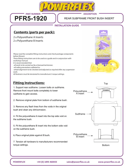BMW F20/F21/F22/F23/F3X/F34/F32/F33/F36 Powerflex Rear Subframe Front Bush Inserts PFR5-1920