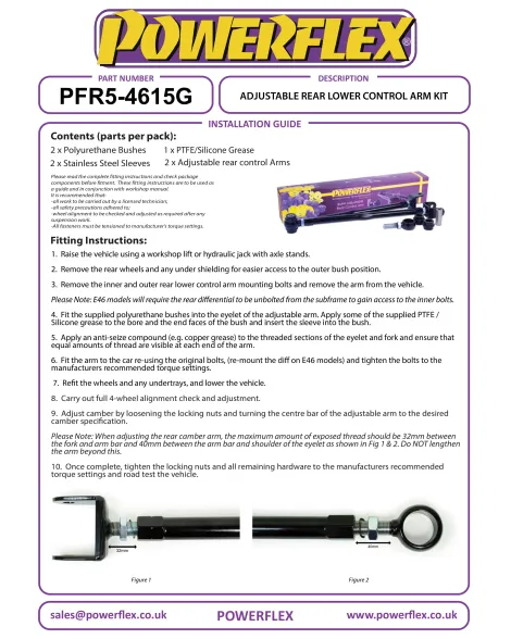 BMW E36 / E46 Inc M3 / X3 E83 / Z1 / Z4 1988+ Powerflex Adjustable Rear Lower Control Arm Kit PFR5-4615G