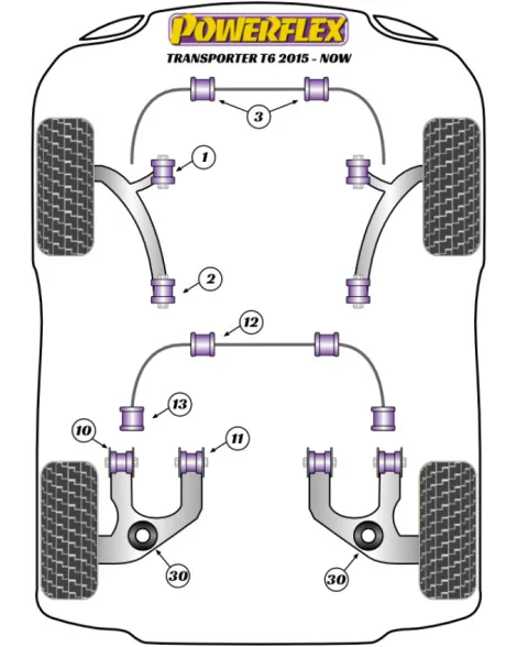 VW Transporter T5 / T6 / T6.1 2003-2024 Powerflex Rear Lower Spring Isolator Pads PFR85-1330
