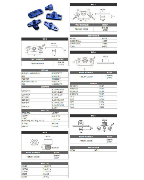 Tomei Fuel Pressure Regulator Adapter No.1 TB508A-0000A Tomei Fuel Pressure Regulator Adapter No.1 TB508A-0000A