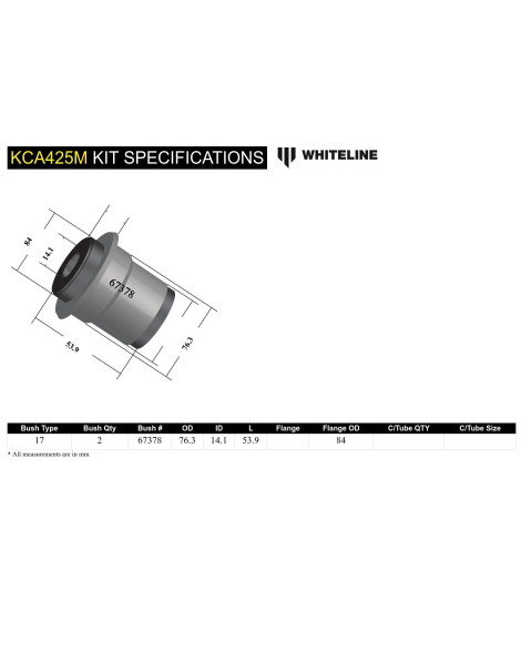 Subaru WRX/STI 08-21 Whiteline Front Control Arm Lower Inner Rear Anti-Lift Caster Bushing Motorsport Subaru WRX/STI 08-21 Whiteline Front Control Arm Lower Inner Rear Anti-Lift Caster Bushing Motorsport