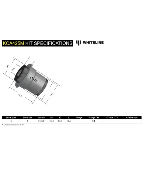 Subaru WRX/STI 08-21 Whiteline Front Control Arm Lower Inner Rear Anti-Lift Caster Bushing Motorsport Subaru WRX/STI 08-21 Whiteline Front Control Arm Lower Inner Rear Anti-Lift Caster Bushing Motorsport