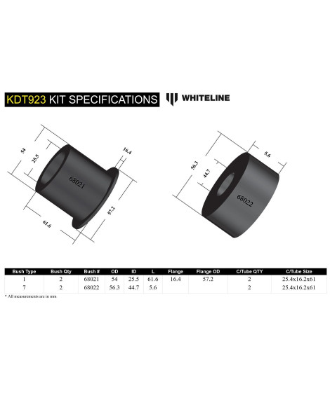 Toyota GT86 / GR86 / Subaru BRZ 2012+ Whiteline Rear Differential Mount Front Bushes Toyota GT86 / GR86 / Subaru BRZ 2012+ Whiteline Rear Differential Mount Front Bushes