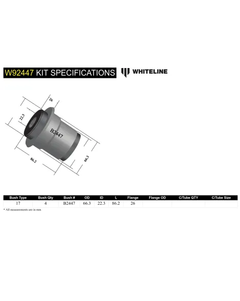 Nissan R32/R33/R34 GTR Skyline AWD 89-00 Whiteline Rear Subframe Bushes Nissan R32/R33/R34 GTR Skyline AWD 89-00 Whiteline Rear Subframe Bushes