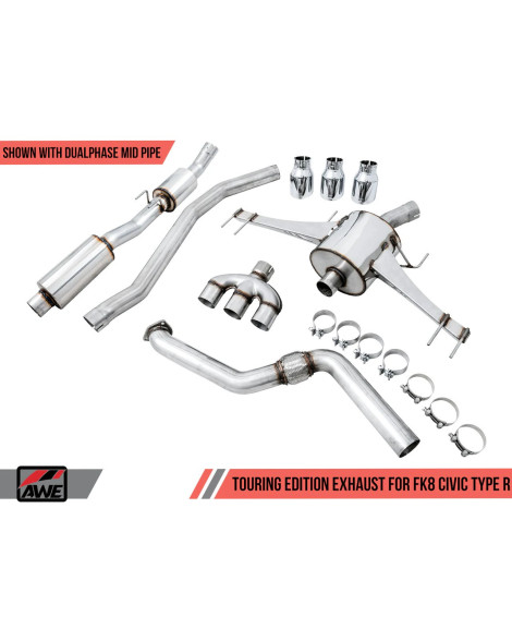 Honda Civic Type R FK8 17- AWE Touring Edition Exhaust Triple Diamond Black Tips w/DualPhase Mid Pipe Honda Civic Type R FK8 17- AWE Touring Edition Exhaust Triple Diamond Black Tips w/DualPhase Mid Pipe