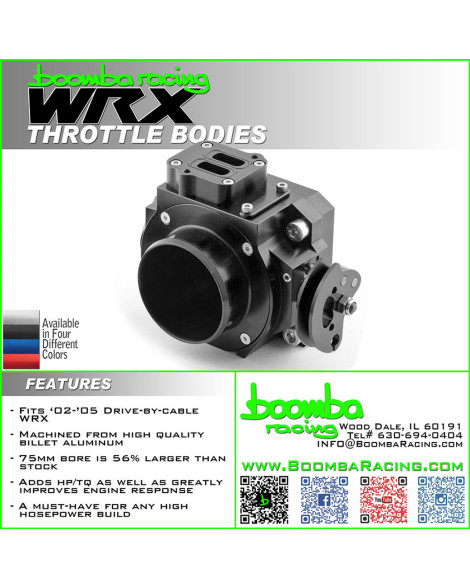 Subaru WRX 02-05 Drive By Cable Boomba Racing 75mm DBC Throttle Body Black Subaru WRX 02-05 Drive By Cable Boomba Racing 75mm DBC Throttle Body Black