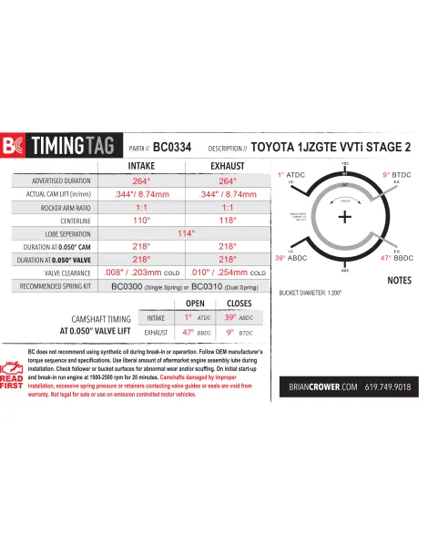 Toyota 1JZGTE VVTi Brian Crower Stage 2 Camshafts - Street/Strip Spec Toyota 1JZGTE VVTi Brian Crower Stage 2 Camshafts - Street/Strip Spec