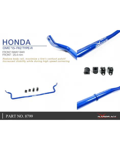 Honda Civic Type-R FK2 15-17 HARDRACE Front Sway Bar / Anti Roll Bar 25.4 mm 5 PCS/SET Honda Civic Type-R FK2 15-17 HARDRACE Front Sway Bar / Anti Roll Bar 25.4 mm 5 PCS/SET