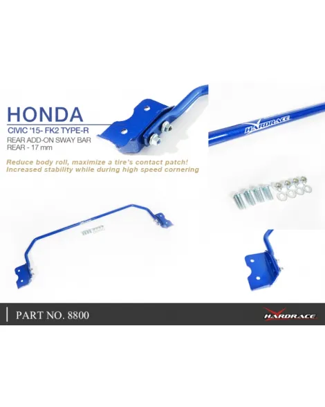 Honda Civic Type-R FK2 15-17 HARDRACE Rear Add-On Sway Bar / Anti Roll Bar 17mm 3Pcs/Set Honda Civic Type-R FK2 15-17 HARDRACE Rear Add-On Sway Bar / Anti Roll Bar 17mm 3Pcs/Set