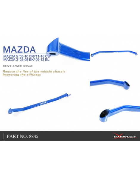 Mazda 3 BK/BL 03-13 / Mazda 5 CR/CW HARDRACE Rear Lower Brace Mazda 3 BK/BL 03-13 / Mazda 5 CR/CW HARDRACE Rear Lower Brace