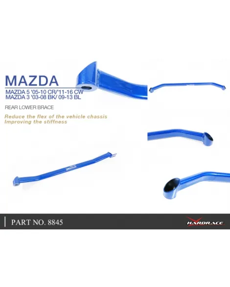 Mazda 3 BK/BL 03-13 / Mazda 5 CR/CW HARDRACE Rear Lower Brace Mazda 3 BK/BL 03-13 / Mazda 5 CR/CW HARDRACE Rear Lower Brace