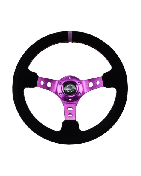 NRG Black Suede w/Purple Spokes & Circle Cutouts Deep Dish Steering Wheel 350mm NRG Black Suede w/Purple Spokes & Circle Cutouts Deep Dish Steering Wheel 350mm