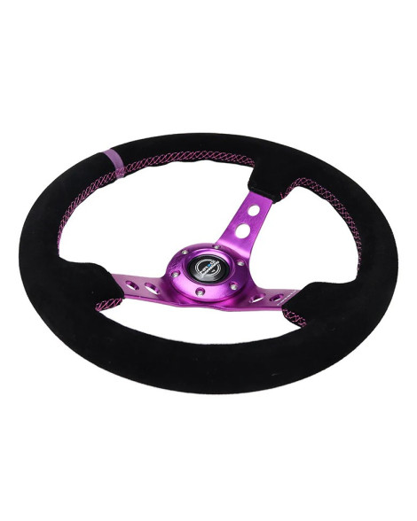 NRG Black Suede w/Purple Spokes & Circle Cutouts Deep Dish Steering Wheel 350mm NRG Black Suede w/Purple Spokes & Circle Cutouts Deep Dish Steering Wheel 350mm