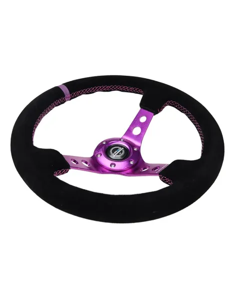 NRG Black Suede w/Purple Spokes & Circle Cutouts Deep Dish Steering Wheel 350mm NRG Black Suede w/Purple Spokes & Circle Cutouts Deep Dish Steering Wheel 350mm