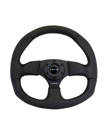 NRG Flat Bottom Steering Wheel 320/330mm Black Leather w/Black Stitching