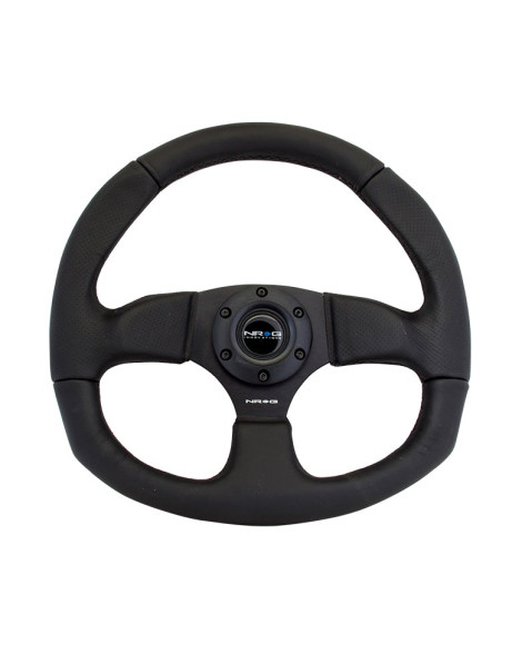 NRG Flat Bottom Steering Wheel 320/330mm Black Leather w/Black Stitching NRG Flat Bottom Steering Wheel 320/330mm Black Leather w/Black Stitching