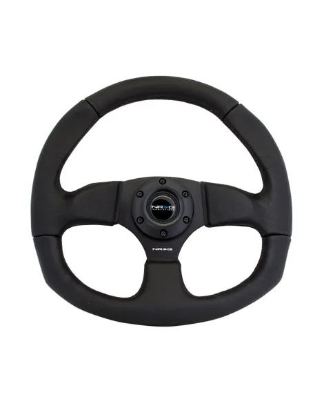 NRG Flat Bottom Steering Wheel 320/330mm Black Leather w/Black Stitching NRG Flat Bottom Steering Wheel 320/330mm Black Leather w/Black Stitching