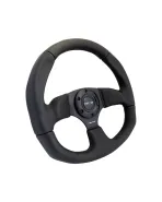 NRG Flat Bottom Steering Wheel 320/330mm Black Leather w/Black Stitching NRG Flat Bottom Steering Wheel 320/330mm Black Leather w/Black Stitching