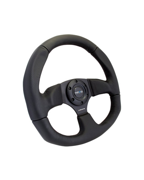 NRG Flat Bottom Steering Wheel 320/330mm Black Leather w/Black Stitching NRG Flat Bottom Steering Wheel 320/330mm Black Leather w/Black Stitching