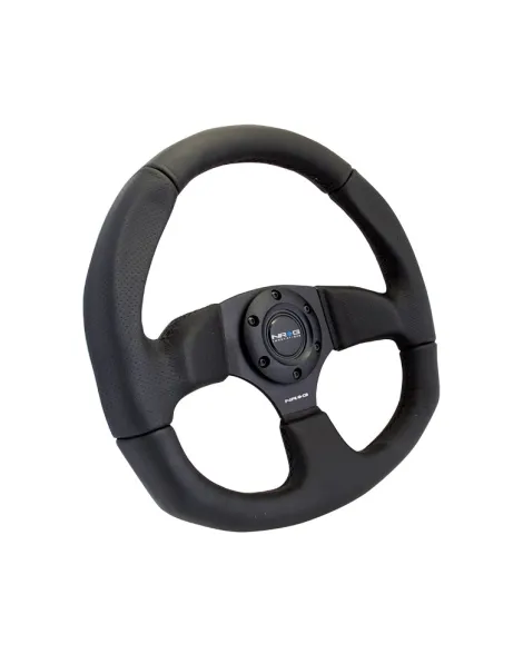 NRG Flat Bottom Steering Wheel 320/330mm Black Leather w/Black Stitching NRG Flat Bottom Steering Wheel 320/330mm Black Leather w/Black Stitching