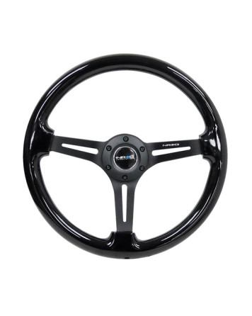 NRG Deep Dish Wood Grain Steering Wheel 350mm Black w/Matt Black Spokes
