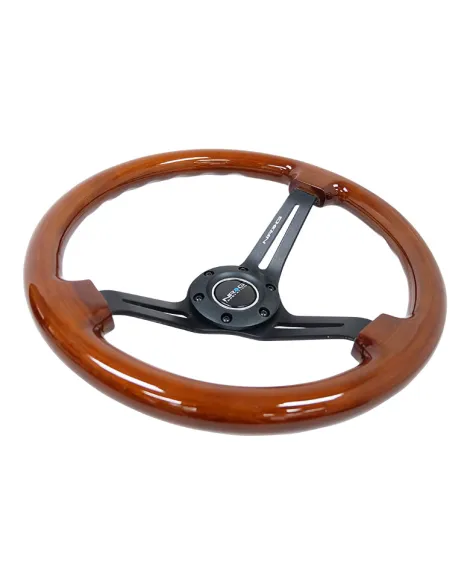 NRG Deep Dish Wood Grain Steering Wheel 350mm Brown w/Matt Black Spokes NRG Deep Dish Wood Grain Steering Wheel 350mm Brown w/Matt Black Spokes