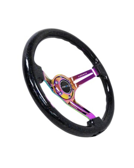NRG Deep Dish Wood Grain Steering Wheel 350mm Black Galaxy w/Neochrome Spokes NRG Deep Dish Wood Grain Steering Wheel 350mm Black Galaxy w/Neochrome Spokes