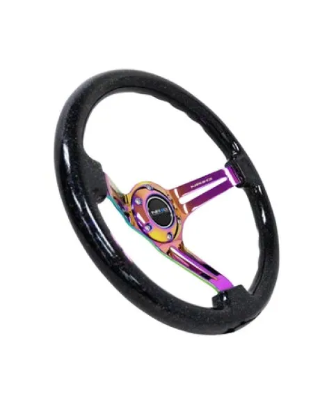 NRG Deep Dish Wood Grain Steering Wheel 350mm Black Galaxy w/Neochrome Spokes NRG Deep Dish Wood Grain Steering Wheel 350mm Black Galaxy w/Neochrome Spokes