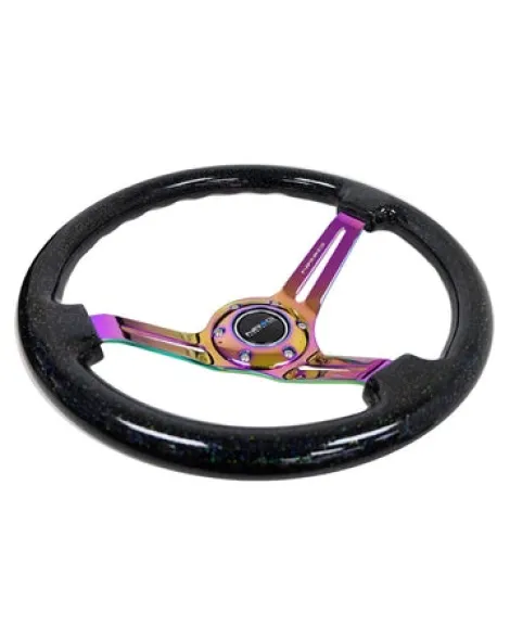 NRG Deep Dish Wood Grain Steering Wheel 350mm Black Galaxy w/Neochrome Spokes NRG Deep Dish Wood Grain Steering Wheel 350mm Black Galaxy w/Neochrome Spokes