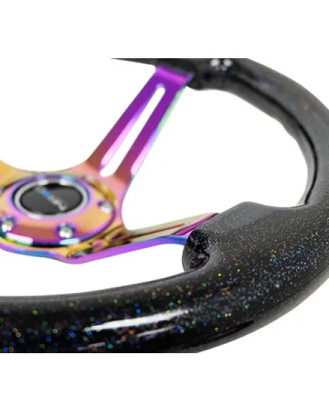 NRG Deep Dish Wood Grain Steering Wheel 350mm Black Galaxy w/Neochrome Spokes NRG Deep Dish Wood Grain Steering Wheel 350mm Black Galaxy w/Neochrome Spokes