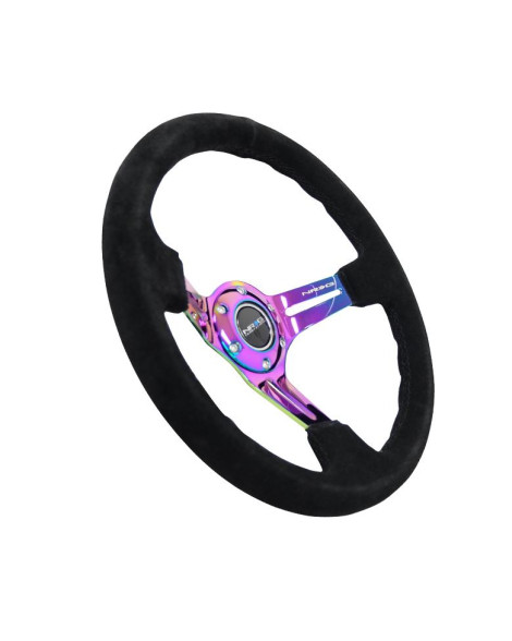 NRG Reinforced 350MM 3" Deep Dish Steering Wheel with Neo Chrome Slits / Suede Black Stitch NRG Reinforced 350MM 3" Deep Dish Steering Wheel with Neo Chrome Slits / Suede Black Stitch