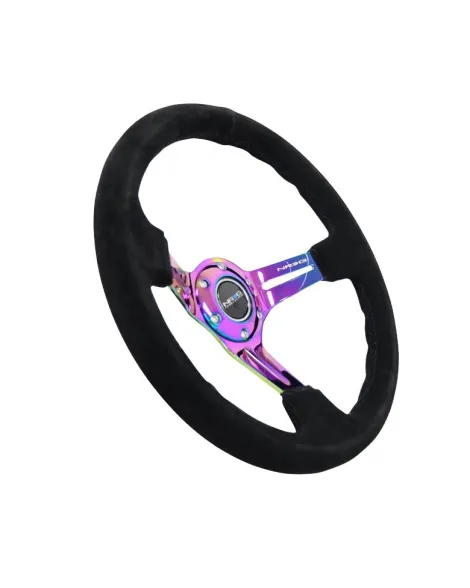 NRG Reinforced 350MM 3" Deep Dish Steering Wheel with Neo Chrome Slits / Suede Black Stitch NRG Reinforced 350MM 3" Deep Dish Steering Wheel with Neo Chrome Slits / Suede Black Stitch