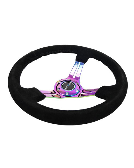 NRG Reinforced 350MM 3" Deep Dish Steering Wheel with Neo Chrome Slits / Suede Black Stitch NRG Reinforced 350MM 3" Deep Dish Steering Wheel with Neo Chrome Slits / Suede Black Stitch