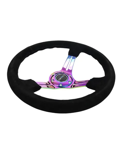 NRG Reinforced 350MM 3" Deep Dish Steering Wheel with Neo Chrome Slits / Suede Black Stitch NRG Reinforced 350MM 3" Deep Dish Steering Wheel with Neo Chrome Slits / Suede Black Stitch