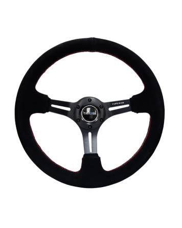 NRG Reinforced 350MM 3" Deep Dish Steering Wheel with Black Slits / Suede / Red Stitch