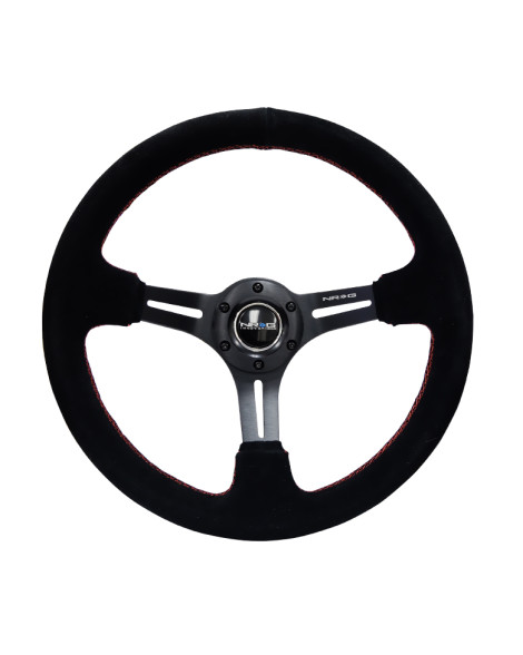 NRG Reinforced 350MM 3" Deep Dish Steering Wheel with Black Slits / Suede / Red Stitch NRG Reinforced 350MM 3" Deep Dish Steering Wheel with Black Slits / Suede / Red Stitch
